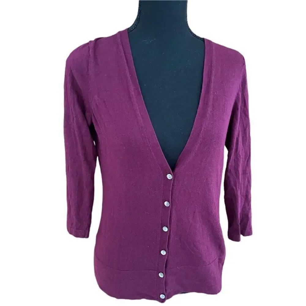 Ann Taylor purple lightweight button front cardigan size small.